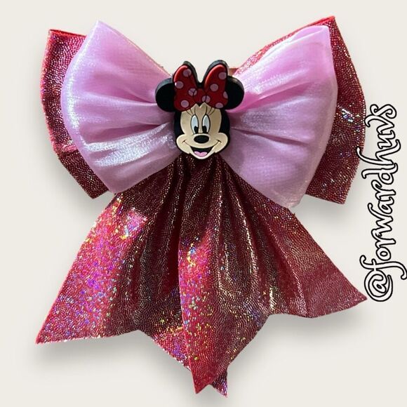 Large Sparkly Minnie Mouse Bow With Clip - Picture 8 of 9